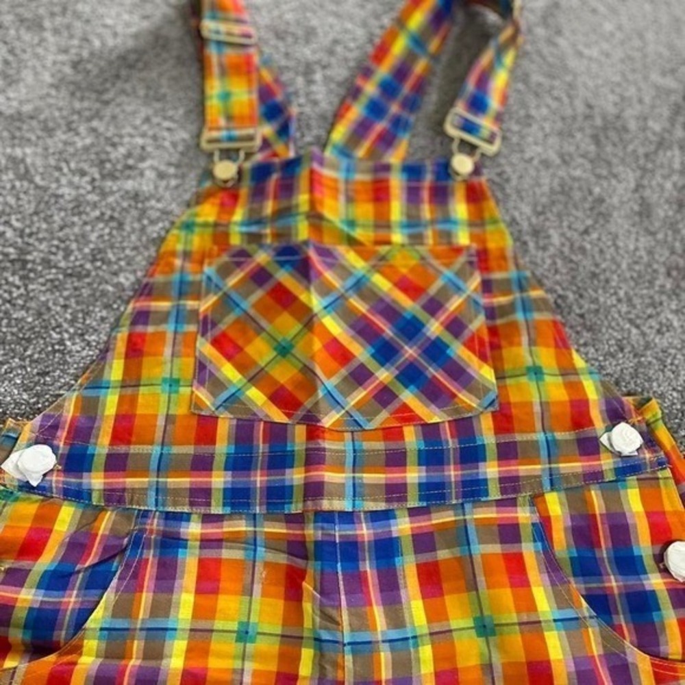 WeWoreWhat Rainbow Plaid Overall Shorts NWT Womens Size M Festival Y2K
